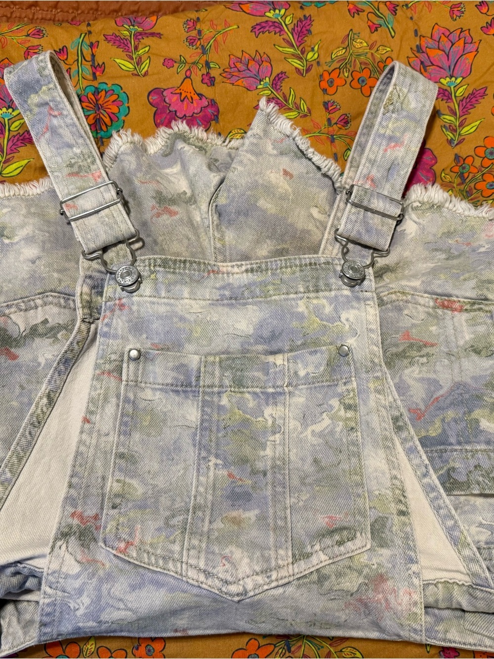 Pilcro Light Blue Washed Tie-Dye Denim Overalls